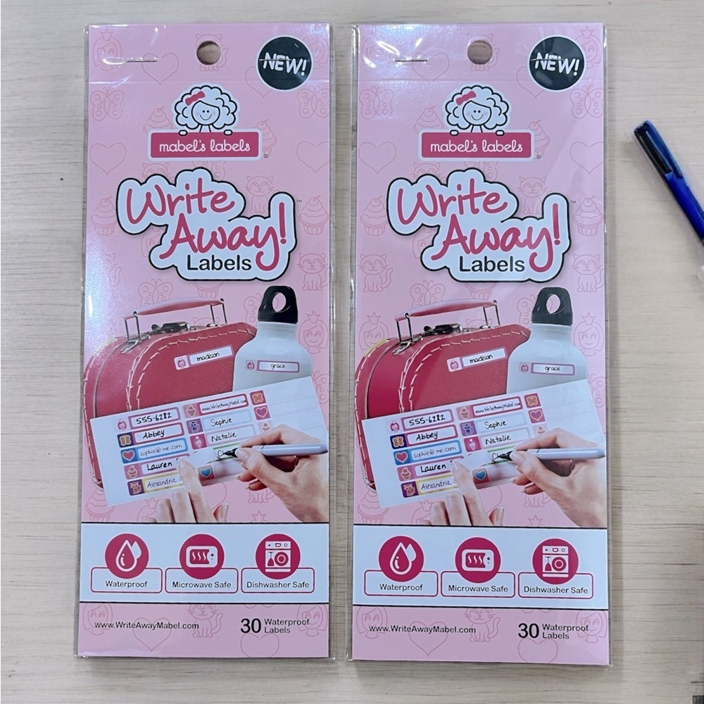 NWT MABEL'S LABELS 60 Write Away Labels Waterproof 2 packs of 30 Pink